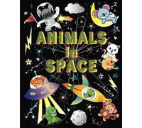 Animals In Space: Easy black paper background coloring book for kids with single sided pages