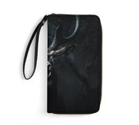 Animals in The Dark Leather Wallet for Men Women Slim Vertical Purse Long Wallet with Zipper Card Holder, white, 19.7x10.5cm