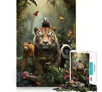 Animals in The Jungle Jigsaw Puzzle 1000 Pieces Mental Focus Game Precision Cut Smooth Edges Absorbing Activity for Quiet Nights (38x26cm)