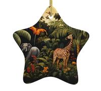 Animals in The Rainforest Star Shaped Ceramic Ornaments Christmas Tree Hanging Decorations Souvenirs for Indoor Outdoor Party Supplies