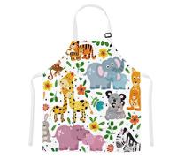Animals Kids Apron with Adjustable Strap, Cute Child Apron with Pocket for Toddler Cooking Painting Baking Artist