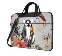 Animals Lemur Flowers Pattern Laptop Shoulder Bag For Men Women Briefcase Messenger Bag W/Strap Handle Waterproof Laptop Sleeve Bag 14 Inch