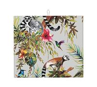 Animals Lemur Flowers Pattern Microfiber Dish Drying Mat => Size 16x18 Inch Super Absorbent Dish Rack Pad Fast With Hanging Loop, Kitchen Accessories..
