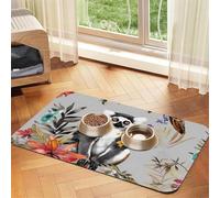Animals Lemur Flowers Pattern Pet Feeding Mat Absorbent Pu Leather Dog Cat Food Mats Contain Spills Protects Floors, Anti-Slip Rubber Backing Dog Bowl Mats Easy Clean Pet Placemats 40x60cm