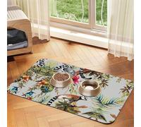 Animals Lemur Flowers Pattern Printed Pet Bowl Mats, Non-Slip And Tasteless Dog And Cat Feeding Mats