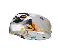 Animals Lemur Flowers Pattern Sports Sweatband Head Bands for Women Men, Lightweight Breathable Non Slip Workout Headbands Hairband for Fitness Running Cycling Hiking Yoga