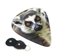 Animals Lemur Pattern Guitar Picks 6 Pcs, 0.96mm Thickness Celluloid Plectrum with Leather Picks Holder, Personalized Guitar Pick for Bass Electric Acoustic Guitars Lovers Gift