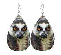 Animals Lemur Pattern Leather Earrings Dangle Drop for Women Lightweight Teardrop Dangle Earrings Jewelry Fashion Pendant and Valentine Birthday Party Gift