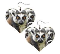 Animals Lemur Pattern Leather Earrings for Women Heart Earrings Lightweight Dangle Drop Earrings Cute Jewelry Gift, One Size, No Gemstone