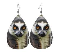 Animals Lemur Pattern Leather Earrings for Women Teardrop Earrings Lightweight Dangle Drop Earrings Cute Jewelry Gift