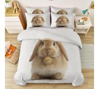 Animals Lop-Eared Rabbit Printed Comforter Set Bedding, White Duvet Cover for Nursery Pet Lovers Kids Teens Minimalism Pure Modern Bedroom Decor, 230 × 220 cm Quilt Cover 3 Pcs with 2 Pillow Case
