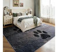 Animals Machine Washable Area Rug 100 x 160 cm, Living Room Modern Marble Black Dog Paw Prints Printed Rectangle Rug Bedroom Non-slip Carpet - Soft Low Pile Carpet Floor Decorate