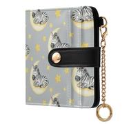 Animals Moons Gray Print Small Women Wallet RFID Blocking PU Leather Bifold Compact Card Holder with Zipper Coin Pocket Purse for Women Ladies Girls