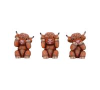 Animals & Nature Three Wise Highland Cow Figurines 9.6cm | Acotis - Resin