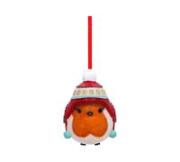 Animals & Nature Winter Robin Bobble Hat Hanging Ornament 7.3cm | Acotis - Resin