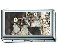 Animals Norway Gray Wolf Wolves Cigarette Case/Box Business Card Holder Stainless Steel Case Silver Metal Wallet Protection