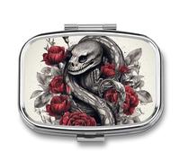 Animals on Flowers Pill Box 2 Compartment, Portable Pill Case with Mirror for Pocket Purse Travel, Mini Metal Medicine Organizer for Vitamins Fish Oil