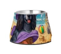 Animals on The Beach Raised Pets Water Bowl Enhanced Stainless Steel Pets Bowl Stand for Dogs Cats Rabbits Birds Whisker Relief
