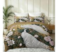 Animals Peacock Fan Shaped Tail Feathers Double Bedding Set, Soft Premium Cosy Microfibre Reversible Luxury Quilt Cover with Zipper Closure, Light Brown