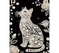 Animals Pearl Painting Kit, Wolf Owl Rose Diamond Art Kits for Adults, 5D Cat Dragonfly DIY Crystal Rhinestones Butterfly Diamond Painting Crafts, Home Wall Decor Gift 30x40cm Without Frame-cat-1