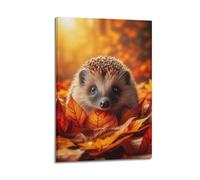 Animals Poster Cute Hedgehog in The Maple Forest Decorative Canvas Family Bedroom Artwork Picture Painting 08x12inch(20x30cm)