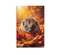 Animals Poster Cute Hedgehog in The Maple Forest Decorative Canvas Family Bedroom Artwork Picture Painting 12x18inch(30x45cm)