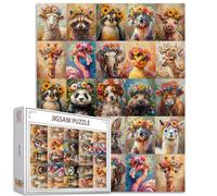 Animals Puzzles for Adults 1000 Pieces Colorful Flower Crowns Cute Animal Puzzles Funny Animal Kingdom Jigsaw Puzzle 27 x 20 Inches DIY Puzzles Home Wall Decor Family Puzzle Perfect for Game Nights