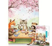 Animals Ramen Cherry Blossoms 1000 Piece Jigsaw Puzzles Mind Challenge Toy High Precision Die Cut Amusing Challenge for Waiting Time (38x52cm)