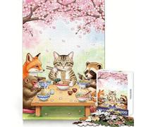 Animals Ramen Cherry Blossoms Jigsaw 1000 Pieces for Teenagers Analytical Skill Serene Escape Tight Join Holiday Present (38x26cm)
