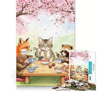Animals Ramen Cherry Blossoms Jigsaw for Adults 1000 Pieces Brain Memory Game Laser Cut for Flawless Fit Unique Gift for Stress Relief (38x26cm)
