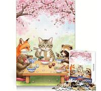 Animals Ramen Cherry Blossoms Jigsaw Puzzle 1000 Piece for Teenagers Clear Thinking Relaxing Pastime Firm Interlock Perfect Present (50x75cm)