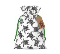 (Animals Sea Turtles) Printed Christmas M Size Gift Bags with Green Ribbon Drawstring Candy Bags for Kids Xmas Holiday Christmas Eve Presents