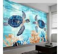 Animals Sea Turtles Water Ripples Wall Mural Photo Wallpaper 200 x 140 cm Non-Woven Mural Wallpaper - Living Room Bedroom Kids Room TV Sofa Background Family Wall Decor, Blue