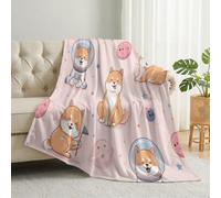 Animals Shiba Inu Spacesuit Lightweight Cozy Throw Blanket, Orange Printed Soft Warm Flannel Throws, Cartoon Anime Washable Fuzzy Blanket for Bedroom Living Rooms Chair Sofa Home Decor, 127 x 152 cm
