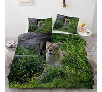 Animals Single Duvet Cover Sets Lions Bedding Set 3 Pieces - 110gsm Soft Brushed Microfiber Quilt Cover, Bed Set with 2 Pillowcases 50x75 cm, Zipper Closure -Kg1815