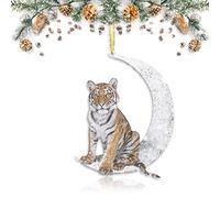 Animals Sitting On The Moon Ornaments for Christmas Tree Double-Printed Acrylic Hanging Pendant for Christmas Tree Decoration (Cute Tiger)