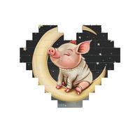 animals sitting the moon Printed Jigsaw Puzzle 10.8x12.8 CM, Heart-Shaped Puzzle Challenging Game for Adults Gifts, Family Fun Decorative Wall Decor