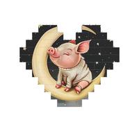 animals sitting the moon Printed Jigsaw Puzzle 10.8x12.8 CM, Heart-Shaped Puzzle Challenging Game for Adults, Fun Decorative Wall Decor