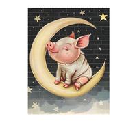 animals sitting the moon Printed Jigsaw Puzzle 16.7x22.3 CM, Rectangular Puzzle Challenging Game for Adults Gifts, Family Fun Decorative Wall Decor