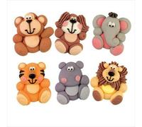 ANIMALS Sugar Edible Icing Flat 2D Cake Toppers set of 6 Elephant Lion Tiger Monkey Hippo