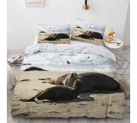 Animals Super King Duvet CoverSea Lions Bedding Set 3 Pieces - 110gsm Soft Brushed Microfiber Quilt Cover, Bed Set with 2 Pillowcases 50x75 cm, Zipper Closure -Kg2130