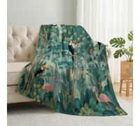 Animals Toucan Palm Tree Lightweight Cozy Throw Blanket, Green Printed Soft Warm Flannel Throws, Cartoon Tropical Washable Fuzzy Blanket for Bedroom Living Rooms Chair Sofa Home Decor, 127 x 152 cm