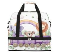 Animals Train Elephant Koala Lion Foldable Travel Duffel Bag Large Capacity Sports Gym Bag with Wet Dry Compartment Shoe Pocket Lightweight Carry On Overnight Weekender Bag for Women Men
