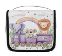Animals Train Elephant Koala Lion Hanging Toiletry Bag for Travel, Waterproof Polyester Makeup Organizer, Portable Cosmetic Bag with Hook for Bathroom Business Trips Gym Camping