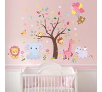 Animals Wall Stickers for Girls Kids: Peel and Stick Pink Lion Elephant Monkey Hippo Wall Decals - Wall Decor Art Kids Supplies Ages 1-12 Years