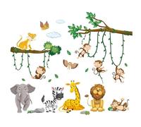 Animals Wall Stickers, Monkey Climbing Tree Lion Giraffe Zebra Elephant Wall Decals, Jungle Animals Wall Decals for Baby Nursery Kids Room Daycare Playroom Classroom Wall Decor