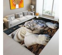 Animals White Tiger Fallen Leaves Area Rug 100 X 150 Cm Machine Washable Rug For Living Room Non Slip Non Shedding Area Rugs Soft Short Pile Carpet For Dining Room Office White Brown