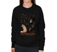 Animals Winds of Autumn Fox and Owl Women's Sweatshirt Black