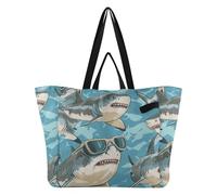 Animals with Glasses Sharks Chasing Canvas Bags Tote Utility Kitchen Grocery Bags Everything Bag for Men Spa Shower Necessities Bolsa para Mujer