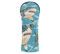 Animals with Glasses Sharks Chasing Golf Club Head Cover Set Waterproof Headcovers with Number Tags for Driver Fairway Hybrid Wood Golf cart Driver